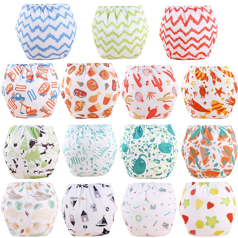 

0-18 Months Washable Adjustable Reusable Newborn Printed Button Cloth Double Row Snaps Nappy Training Diapers Panties For Baby