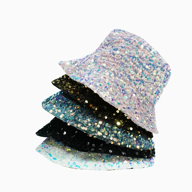 2021 New Man Woman Glitter Sequins Bucket Hat Fisherman Hat Folded Windproof Panama Hats Female