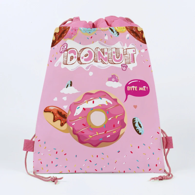 1pcs Drawstring Bag For Girls Travel Storage Package Donuts Party Theme Birthday Gift Bags Non-woven Fabrics School Backpacks