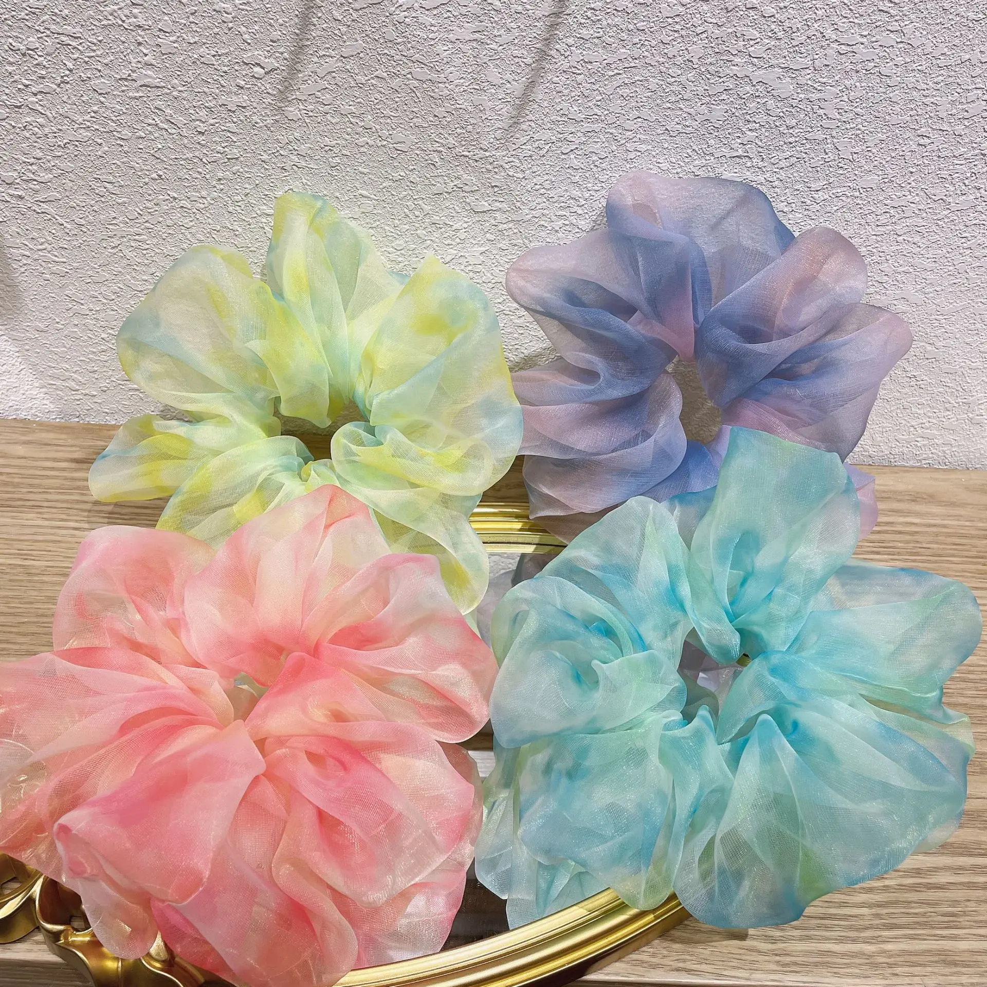 

Fashion Organza Tie Dye Hair Scrunchies Women Elastic Hair Bands Headband Girls Ponytail Holder Hair Rope Tie Hair Accessories