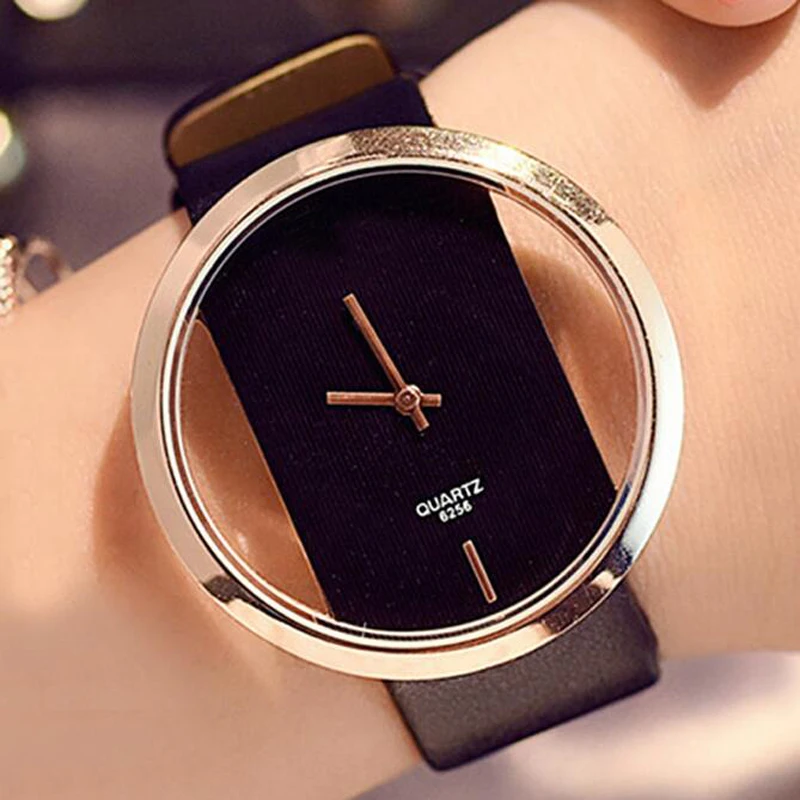 Classic Women Watches Fashion Hollow Transparent Watches Leather Strap Quartz Wristwatches Cheap Price Dropshipping Reloj Mujer