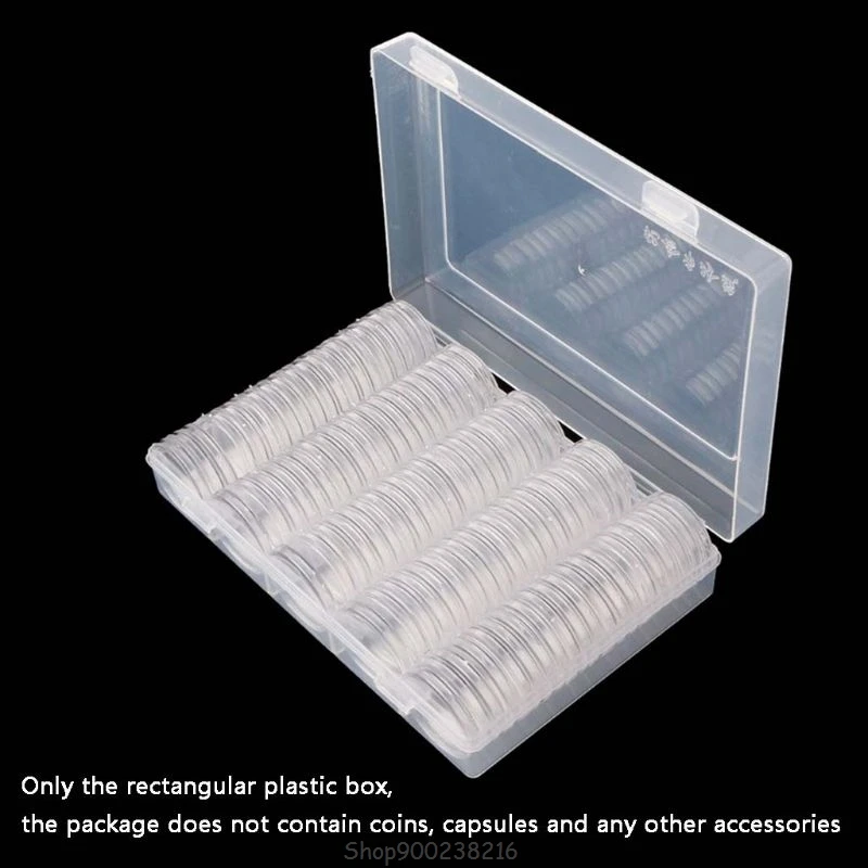 Rectangular Clear Plastic Storage Box Collection Case Protector for 100pcs 27mm/30mm Coin Capsules Holder S26 20 Dropship