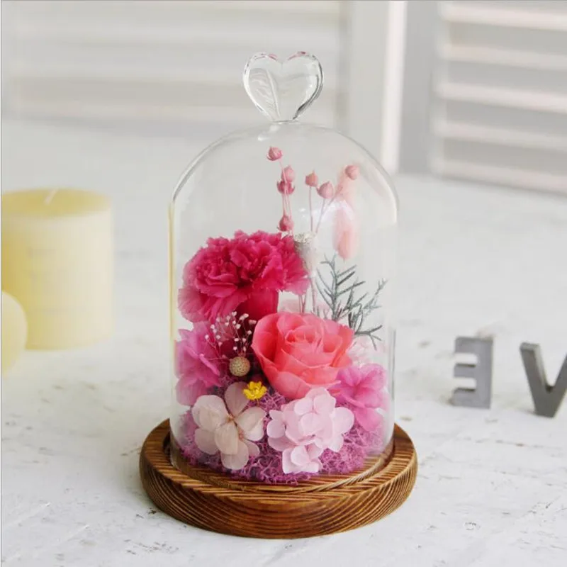 12*15cm Heart Top Glass Dome Vase Home Decoration Antique Base Transparent Cover Wedding Favor Gift