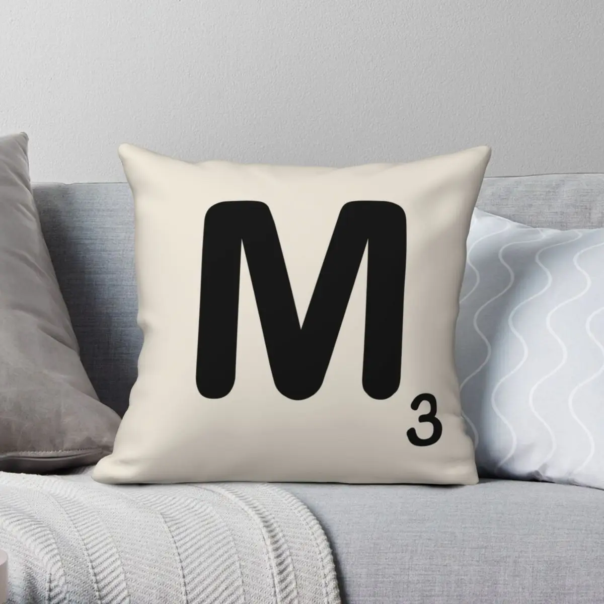 Scrabble Tile M Pillowcase Polyester Linen Velvet Pattern Zip Decor Sofa Cushion Cover