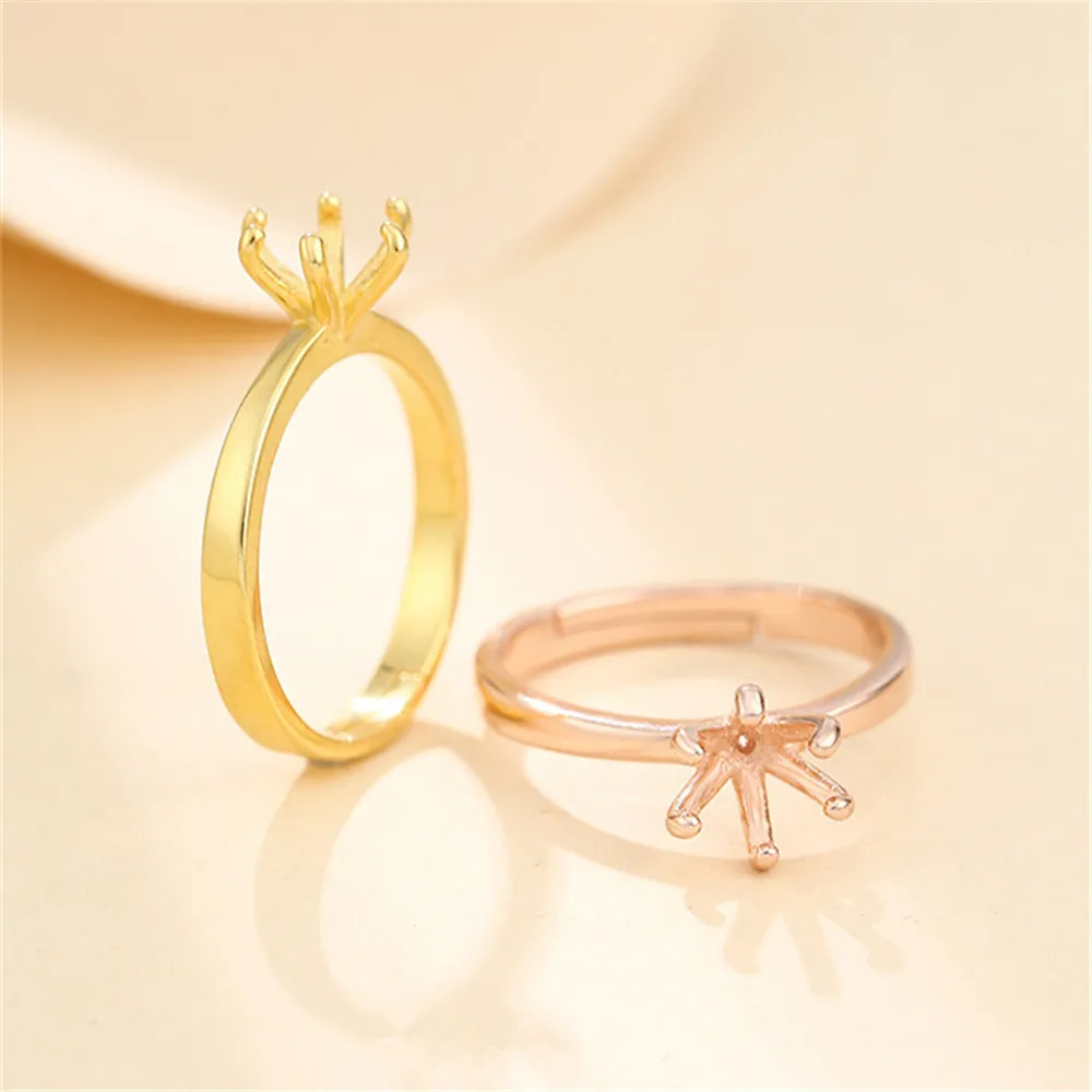 Ring Blank for 3.5mm/4.5mm/5.5mm/6.5mm/7.5mm Round Faceted Gemstones Gold Plated 925 Silver Adjustable Ring Setting