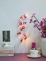 Luci fatte a mano della stringa del fiore dell'orchidea LED, illuminazione floreale di festa della batteria, decorazione domestica di nozze della ghirlanda del partito del fiore del vaso