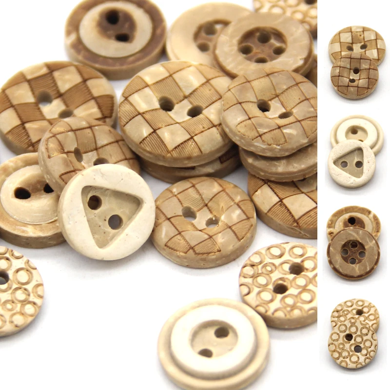 HENGC 30pcs Mixed Flower Carved Wooden Buttons For Clothing Children Scrapbooking Shirt Handmade DIY Sewing Accesories Wholesale