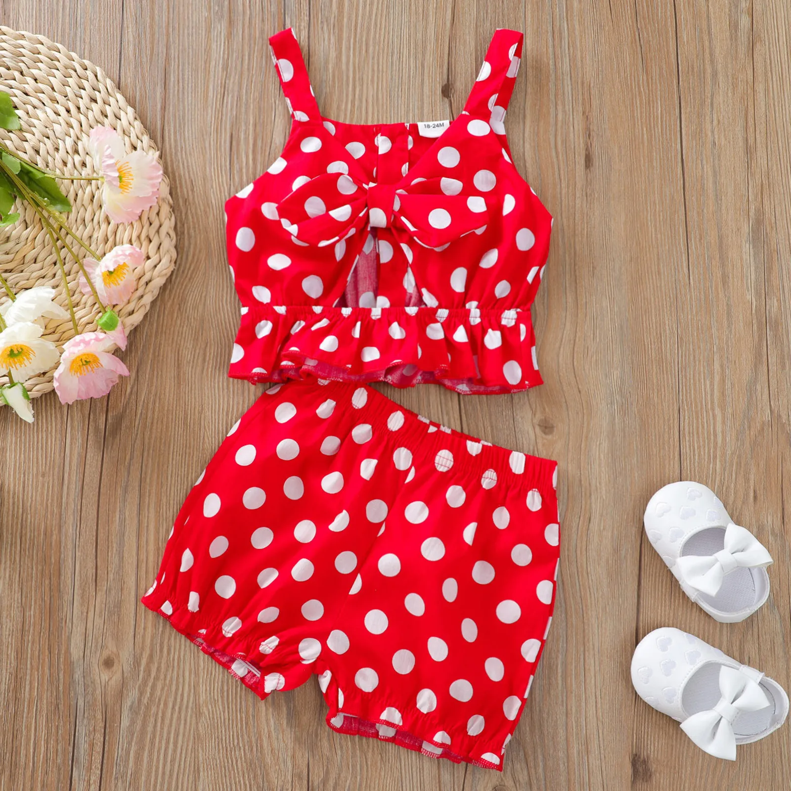 

Fashion Toddler Baby Girls Summer Clothing Sets Polka Dot Bowknot Short Vest +Shorts Outfits Set Kids Suits Girl Clothes 18M-6Y