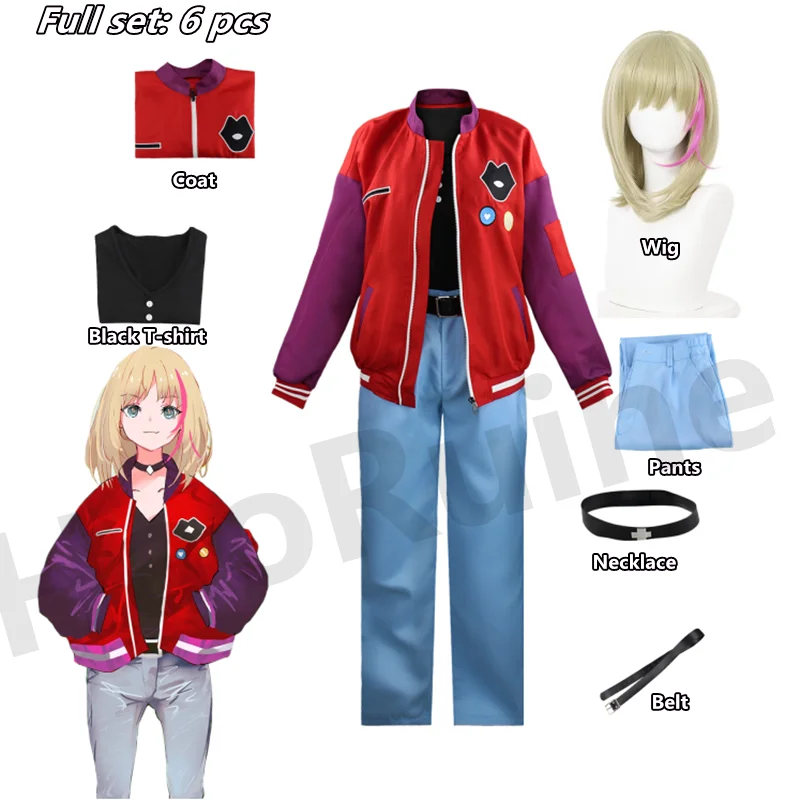 Anime Egg-Priority Kawai Rika Jacket Wonder Egg Priority  Cosplay Costume Daily Casual Red Coat Pants Suit And Wig  Halloween