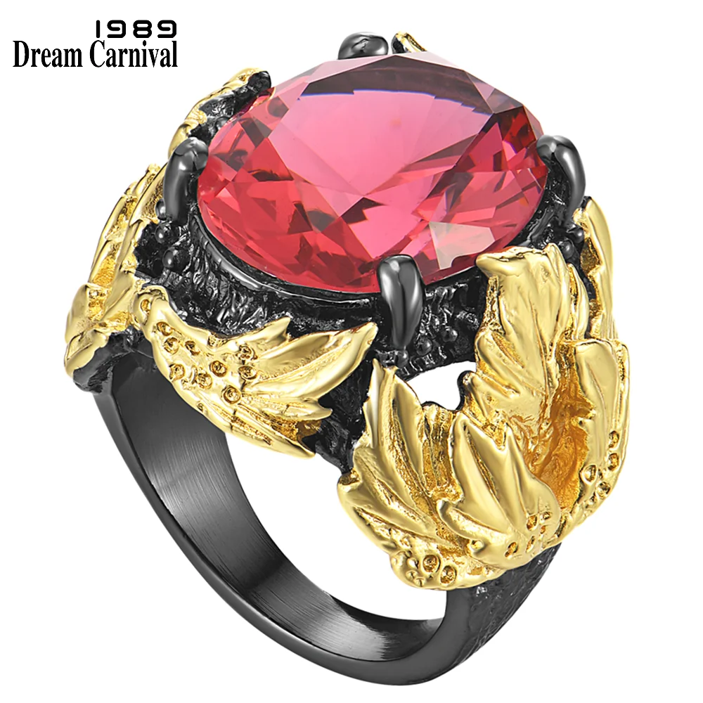 Dreamcarnival1989 Big Barroco Chunky Rings for Women Wedding Engagement Must Have Fuchsia Zircon Exaggerated Hot Gifts WA11750FU