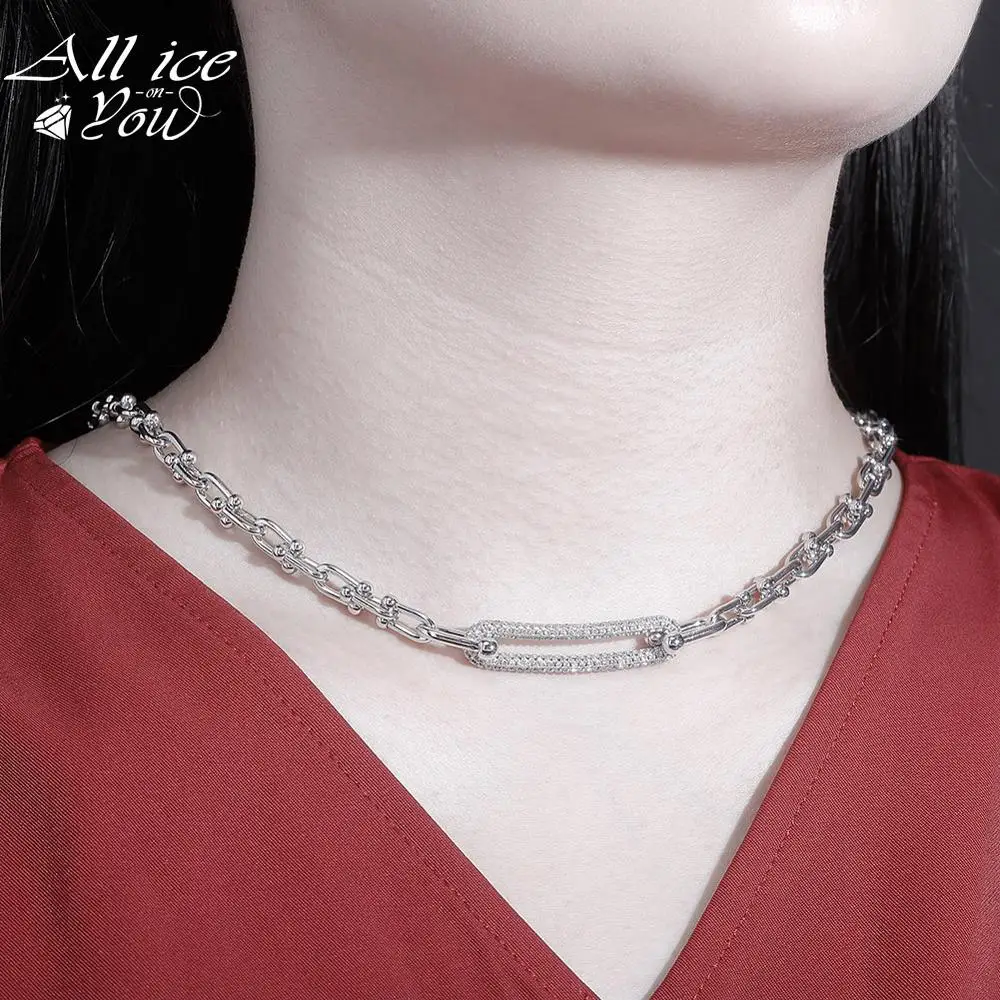 ALLICEONYOU New 6mm Miami Clip Chains Choker Necklace Iced Out Micro Pave Cubic Zirconia Hip Hop Punk Fashion Jewelry For Gift