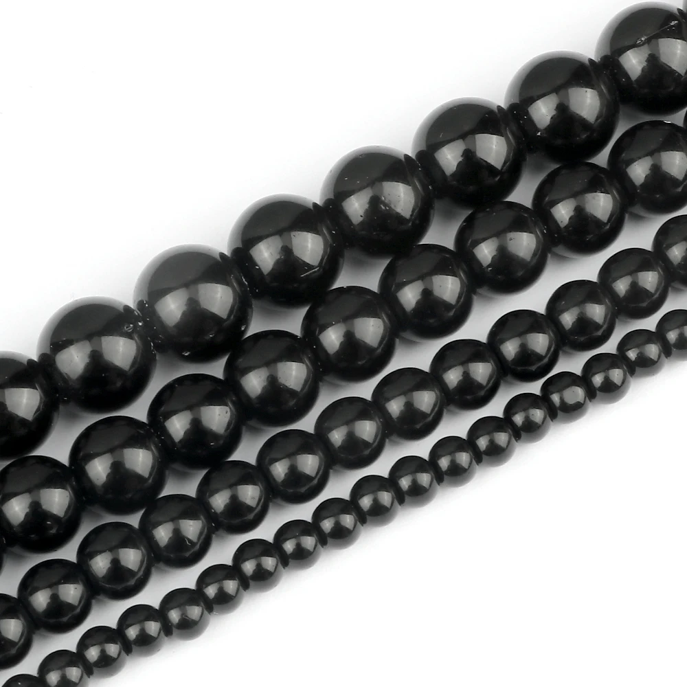 Wholesale 4 6 8 10MM Natural Stone Beads Black Polish Onyx Agates Smooth Round Beads Jewelry For DIY Making Bracelet Accessories