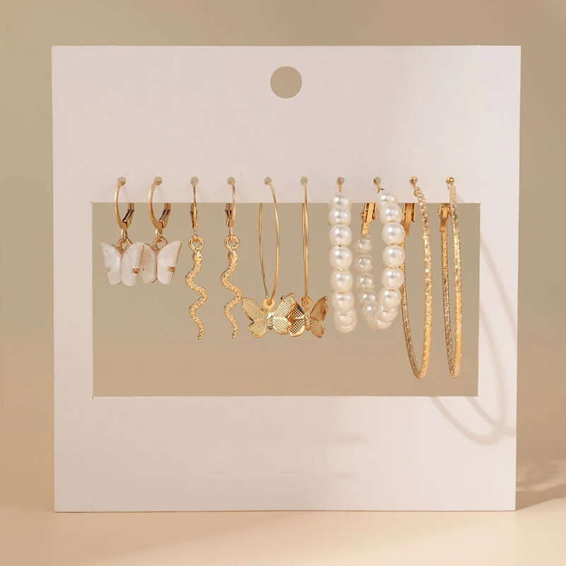 Trendy Exquisite Pearl Metal Earrings Set For Women Geometric Circle Dangle Drop Earrings Acrylic Set of Earrings Jewelry
