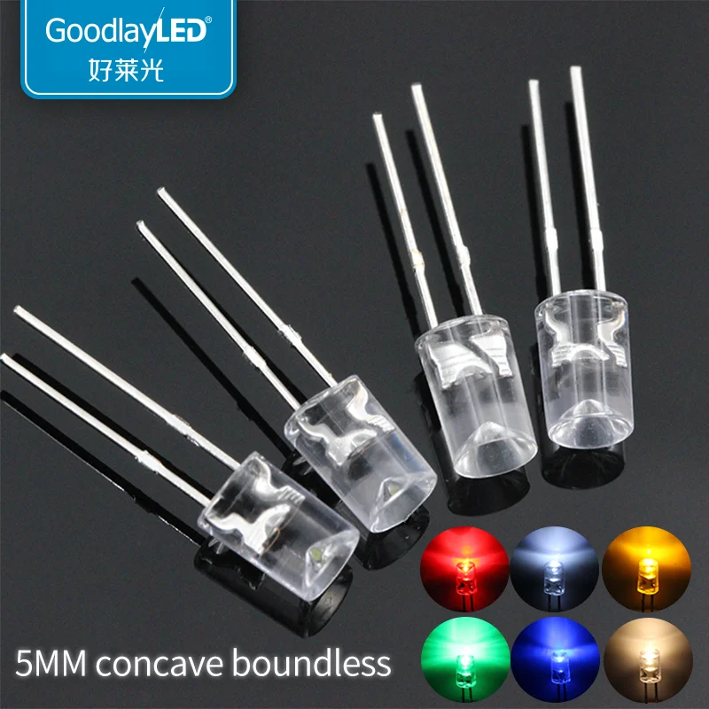 1000pcs 5MM Inner Concave Borderless Red Blue Green Yellow White Warm White Light F5 LED Light-Emitting Diode