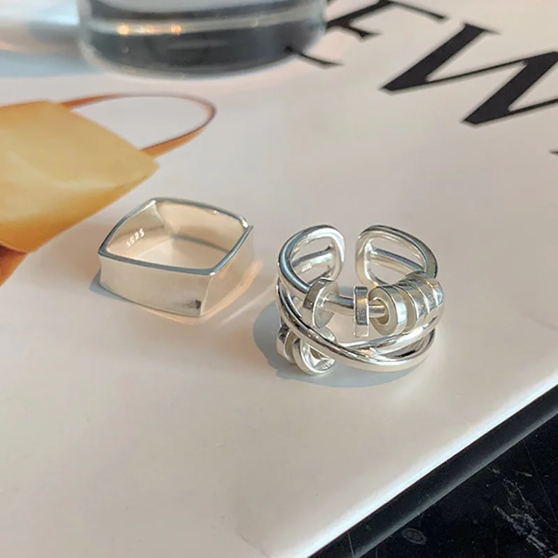 Foxanry Minimalist Stamp Engagement Rings for Women Creative Design Trendy Elegant Geometric Party Jewelry Gifts