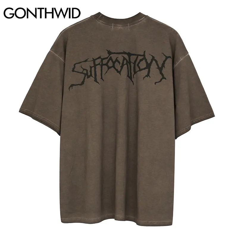 GONTHWID Tshirts Streetwear Vintage Painting Print Punk Rock Gothic Tees Shirts Hip Hop Fashion Summer Casual Loose Cotton Tops