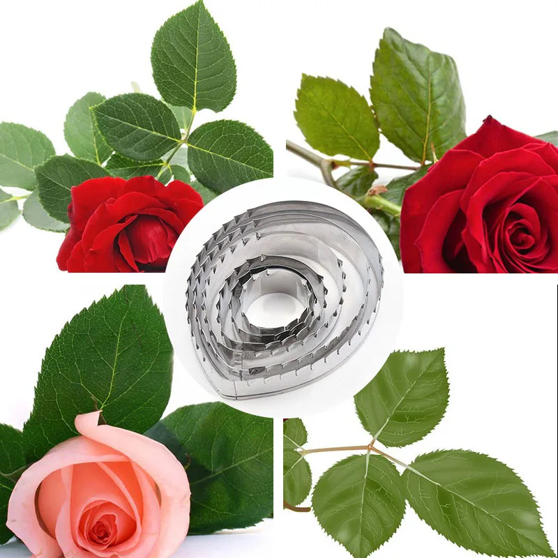 6pcs Rose Leaf Mold Cutter Leaf with Thorn Pattern Cutting Mold DIY Soft Paper Clay Craft Flower Tools Seramik Model K999