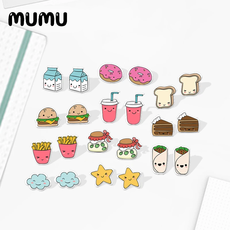 2020 New Cute Hamburger Bread Milk Stud Earring Lovely Food Acrylic Earring Earrings Epoxy Jewelry Handmade