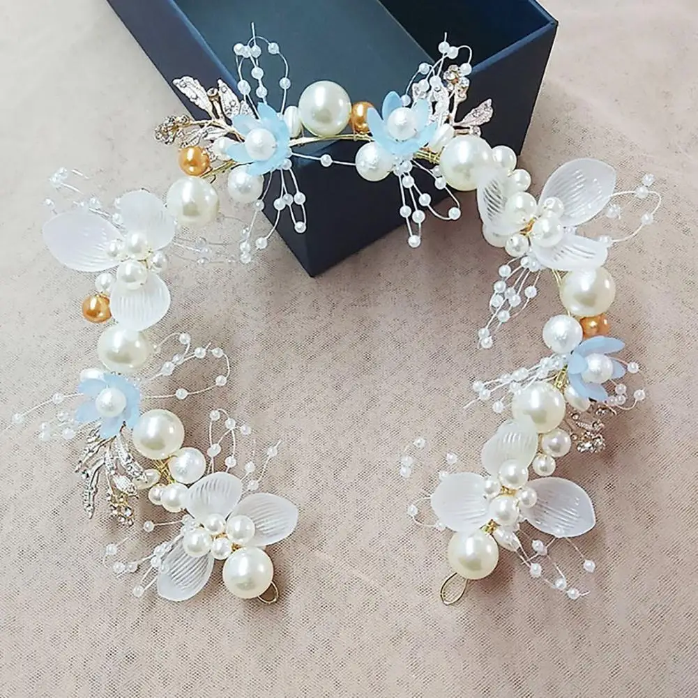 Handmade Elastic Alloy Weddding Headband Fashion Faux Pearl Flower Headband Hair Accessories