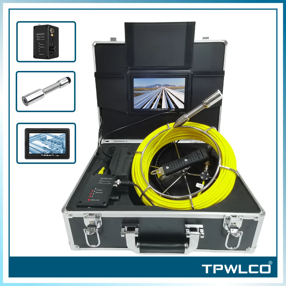 

7inch Monitor Sewer Pipe Inspection Endoscope Video System, 8GB Card With DVR 23mm IP68 Drain Pipeline Industrial Camera 20-50m