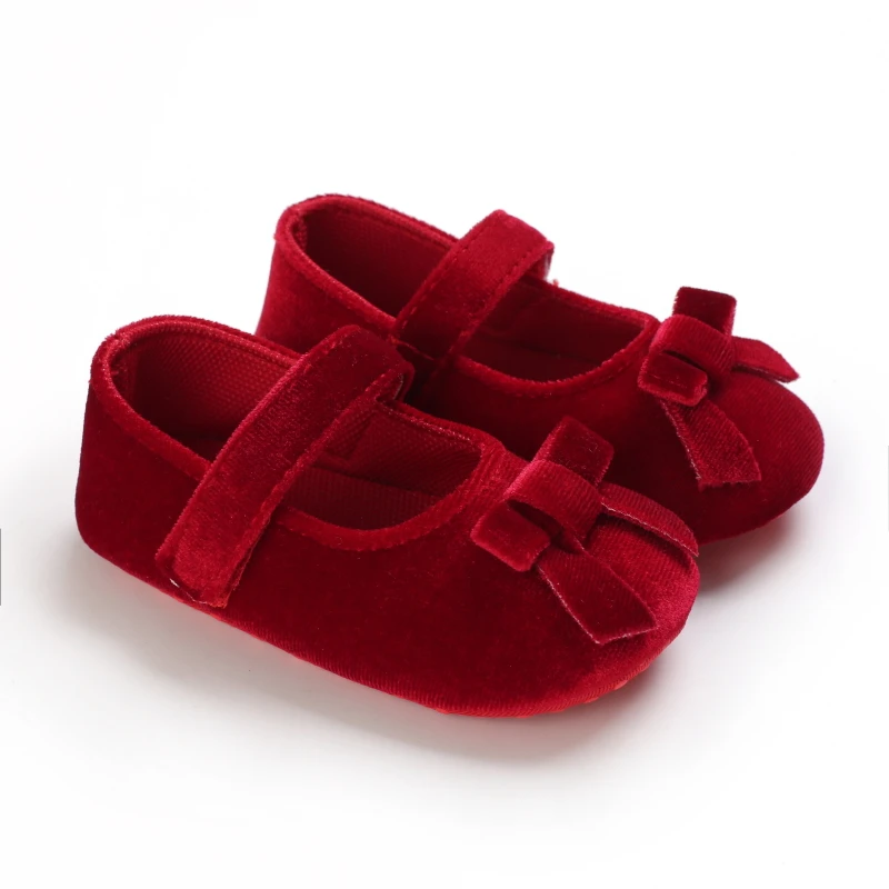 Prewalker Newborn Baby Plush Bow Solid Color Soft Comfort 0-18 Months Baby Casual Shoes Toddlers