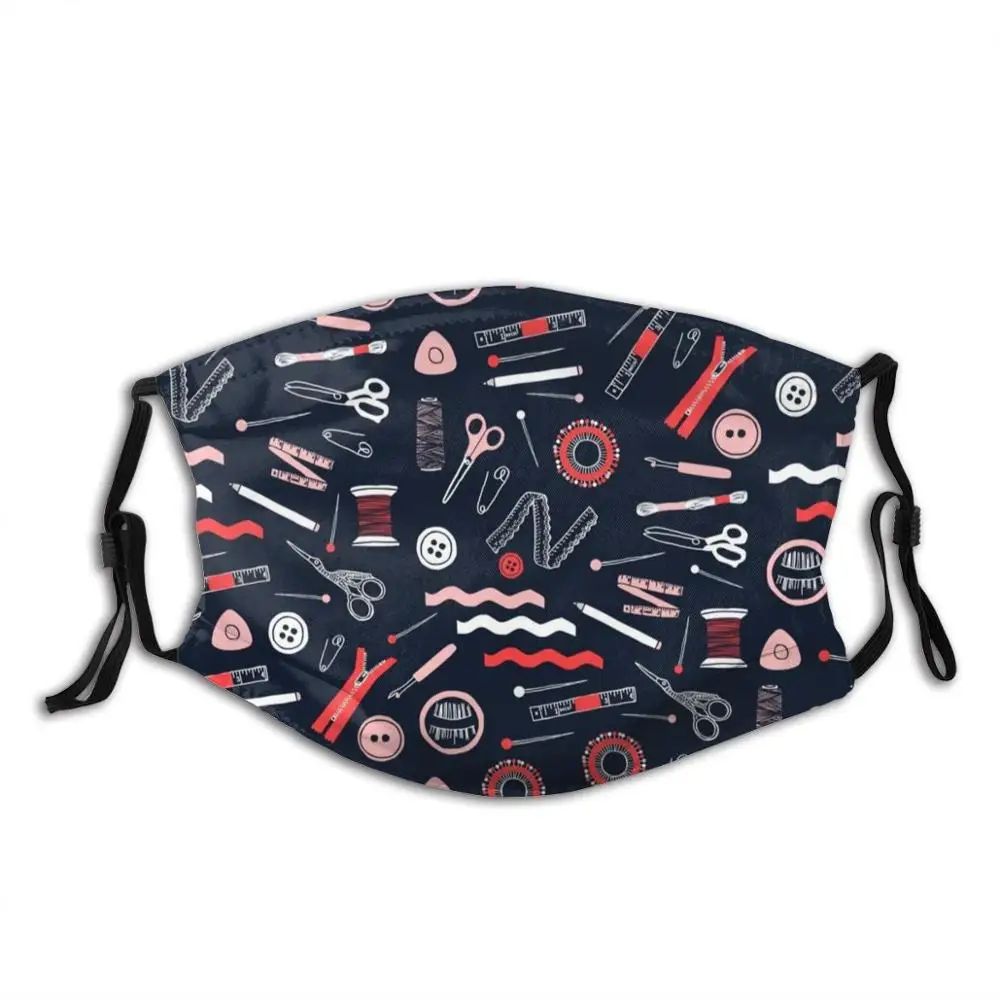 

Sewing Theme Print Funny Print Reusable Pm2.5 Filter Face Mask Navy Navy Blue Blue White Pink Red Sewing Theme Pattern Sewing