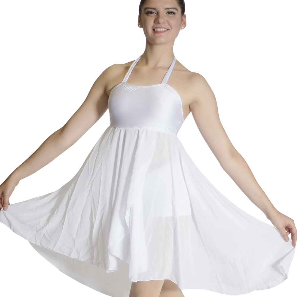 White Lyrical Halter Dance Dress with Underpants Chiffon Skirts Dancewear Performance Costume