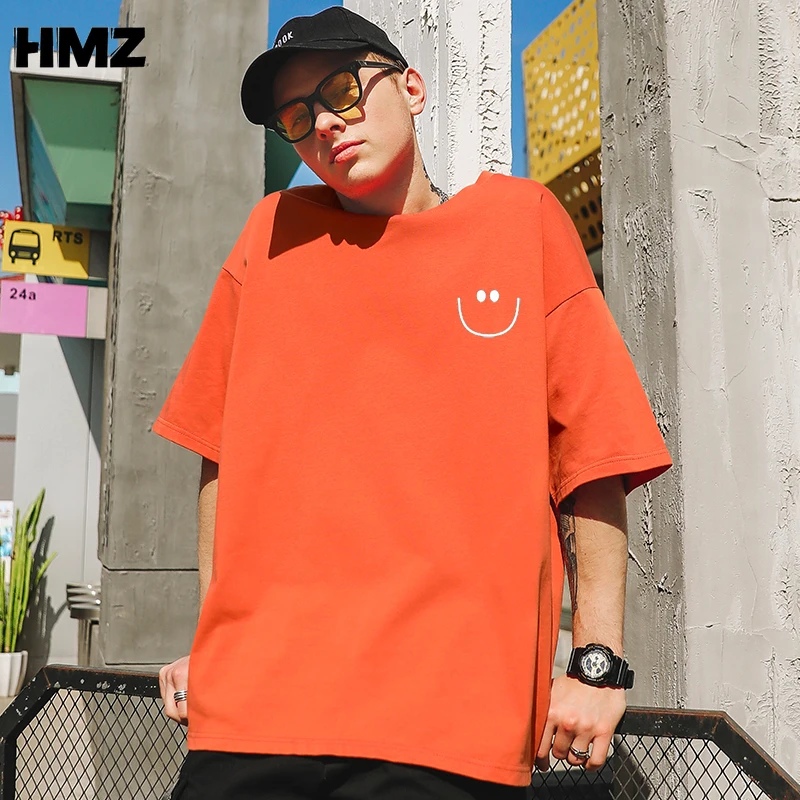 HMZ 2021 Brand New Men T Shirt Tops O neck Short Sleeve Basis Tees Men Fashion Smile print T-shirt For Male Casual t shirts men