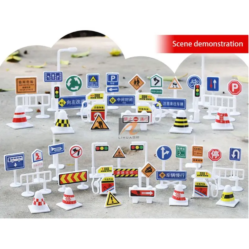 

56 pcs/set DIY Model Scene Toy Road Sign Traffic Sign E06F