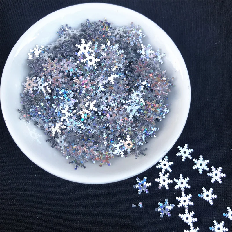 100g Laser Silver AB White Clear Snowflake Loose Sequins Paillettes Nail Christmas Sequins for Crafts Confetti Glitter 7/10mm