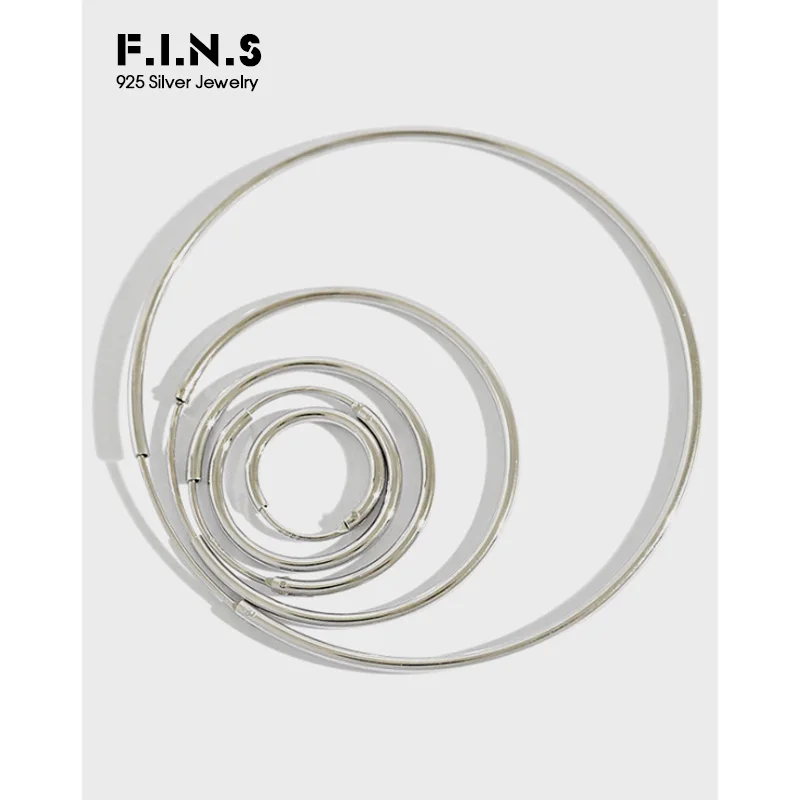 

F.I.N.S 925 Sterling Silver Big Hoop Earrings Fashion Round Circle Earings Silver Sterling 925 Ladies Earring Minimalist Jewelry