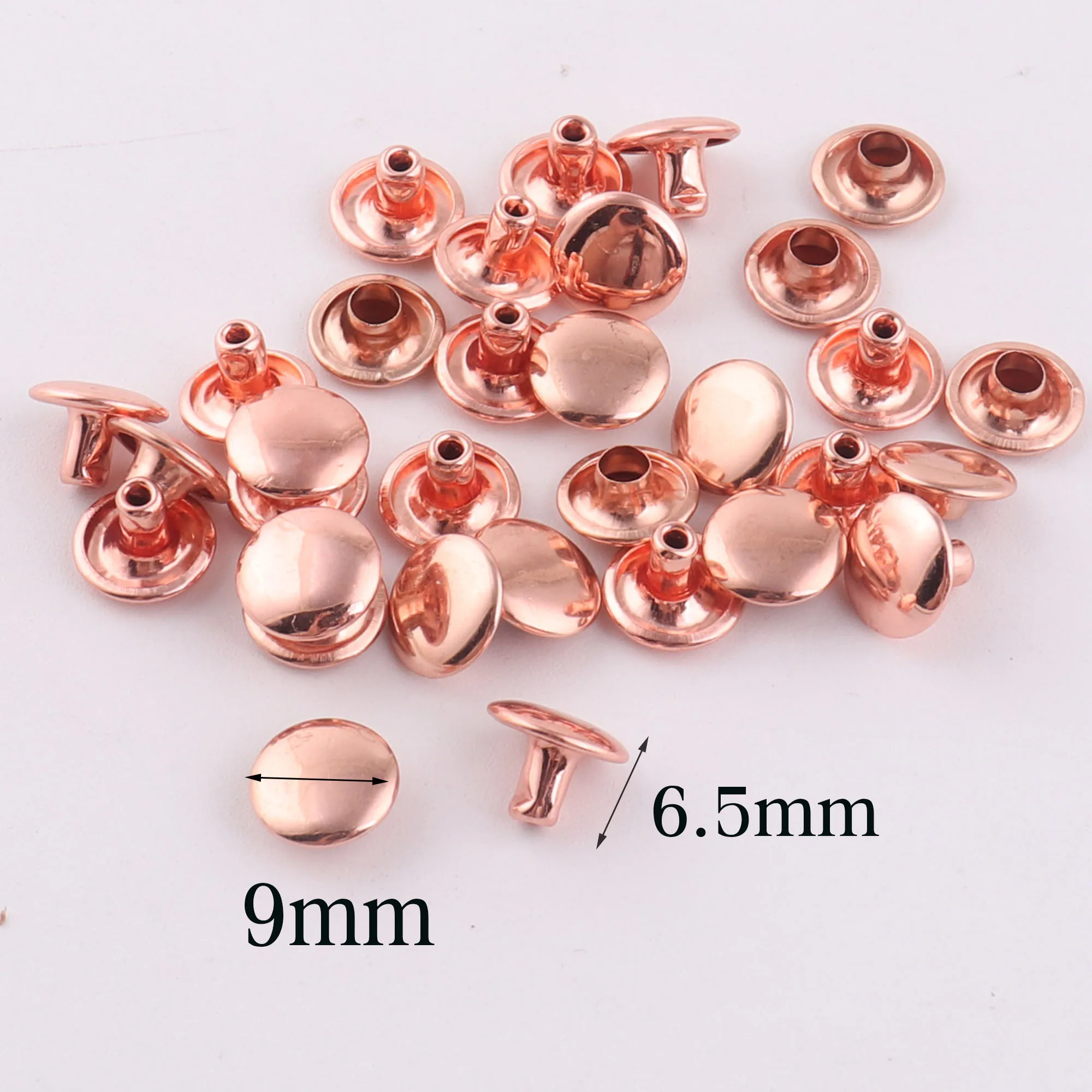 100 Sets Double Cap Rivets,Rose Gold Round Rivets Studs Leather craft,Snaps Prong Studs Rivet Fastener Riveted-6.5MM/7MM/7.5MM