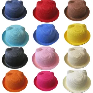 Mistdawn Anak-anak Lucu Anak Laki-laki Perempuan Topi Jerami Telinga Kucing Tanduk Setan Topi Derby Bowler Sunhat Pantai Musim Panas 8 topi tanduk setan penjualan terbaik - №