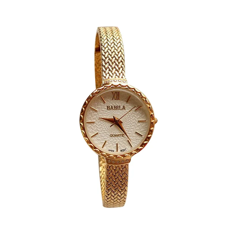 Japanese Style Round Ultra-thin Diamond Inlaid Vintage Wheat Ear Small Gold Women's Watch Calendar Japanese Movement Lady