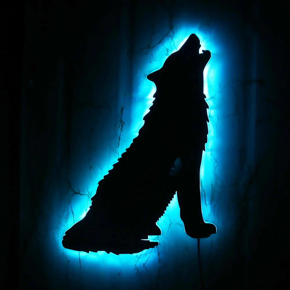 Forest Wolf Howling Decorative Acrylic Wall Mirror Wolf Totem Tribal Animal Luminous Wall Mirror Wolf Lovers Man Cave Room Decor