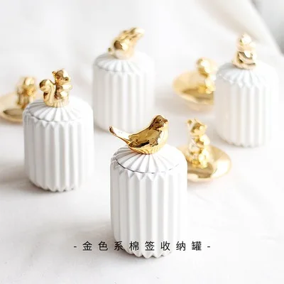 ins storage box small animal cartoon electroplating ceramic  storage jar with lid desktop finishing box bottle packaging