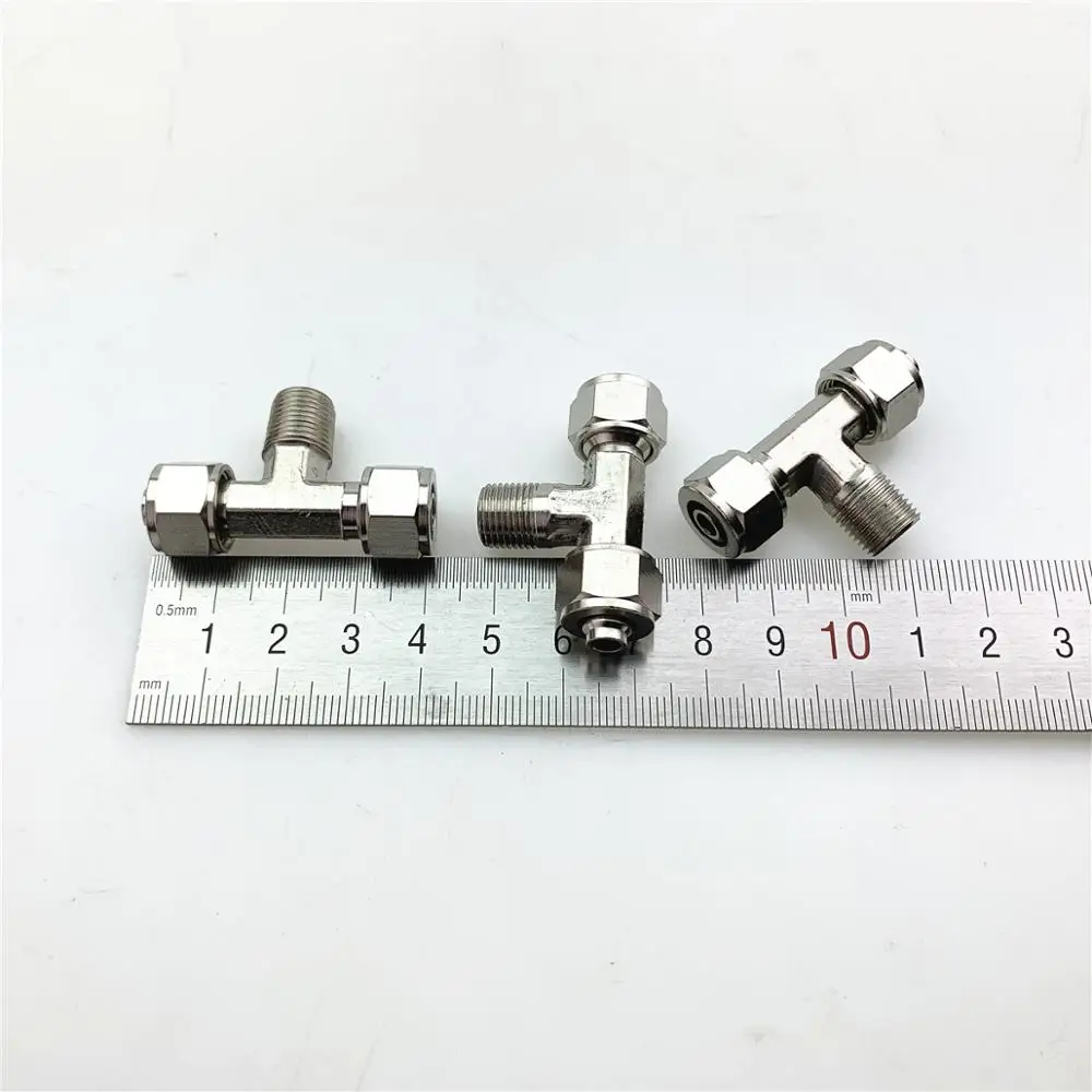 Brass pneumatic quick plug connector PB T-type three-way thread quick screw PB6-01 / PB8-02 / PB10-03 / 12-04