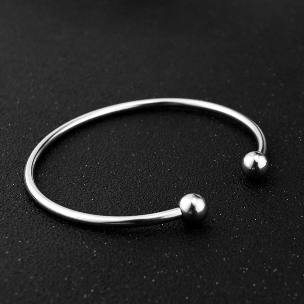 REGELIN 2pcs/lot Unscrew European Adjustable Cuff Open Bangles for Women Expandable Wire Bangles Bracelets With Bead Charms