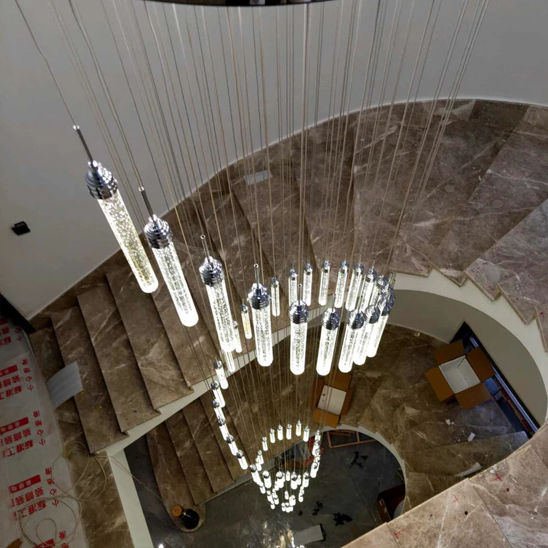 New Golden LED Chandelier Duplex Suspended Ceiling Light Living Room Staircase Crystal Chandelier Attic Staircase Pendant Lamp