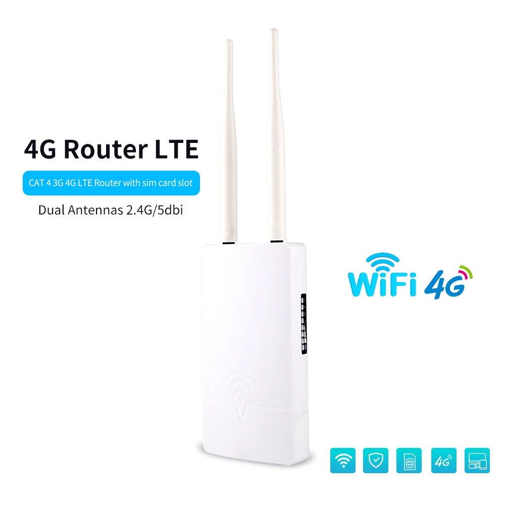 Enrutador 4G CPE para exteriores, enrutador WiFi impermeable de 150Mbps, Tarjeta SIM 3G/4G, para cámara IP/cobertura WiFi exterior