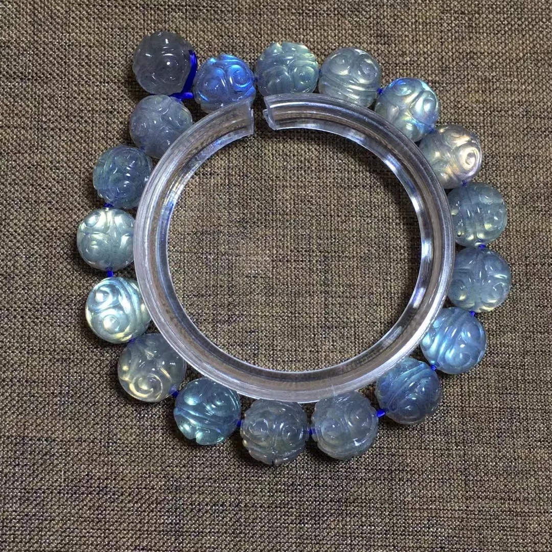 10mm Natural Grey Labradorite Bracelet Jewelry For Women Men Healing Gift Crytsal Stone Carved Clear Round Beads Strands AAAAA