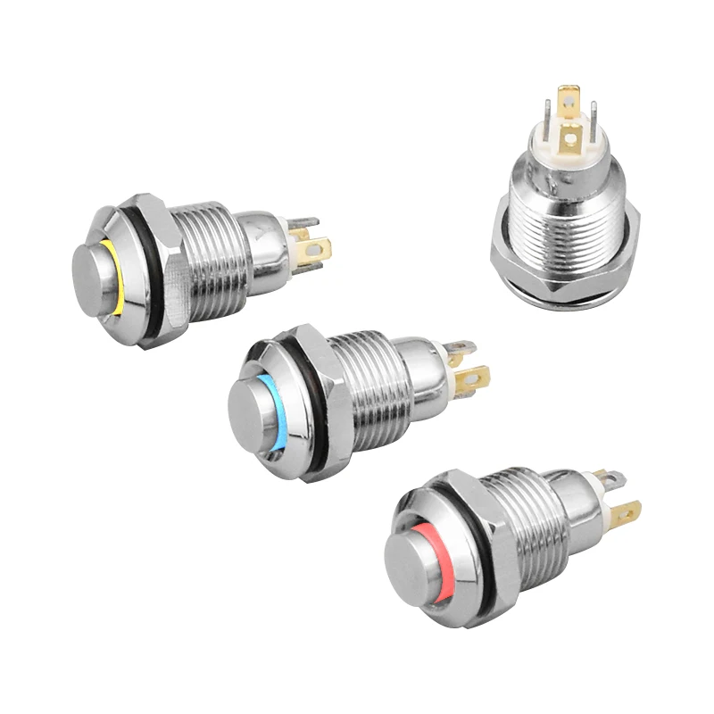 10 мм металлический кнопочный переключатель с Светодиодный индикатор Self-моментальная Перезагрузка Самостоятельная Блокировка с фиксацией 4 контакта с высоким напором 3V 6 в, 12 В, 24 В постоянного тока, 220V