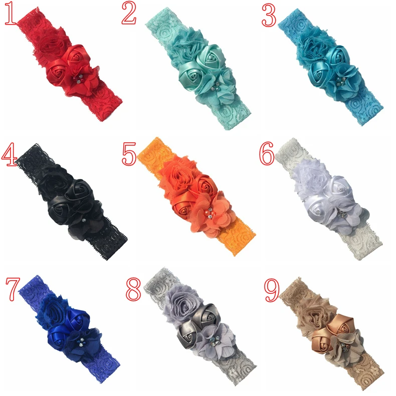 baby headband newborn rose elastic hair band Chiffon flower Rhinestone lace headbands baby girls hair accessories headwear