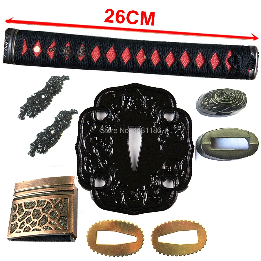 ﻿ 26CM Tsuka Iron Guard Handguard Japanese Sword Samurai Katana Set Fittings Tsuba+Menuki+Fuchi+Kashira+Habaki+Seppa+Handle