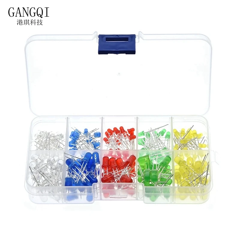 5x100PCS=500PCS 3MM LED Diode Kit Mixed Color Red Green Yellow Blue White + BOX