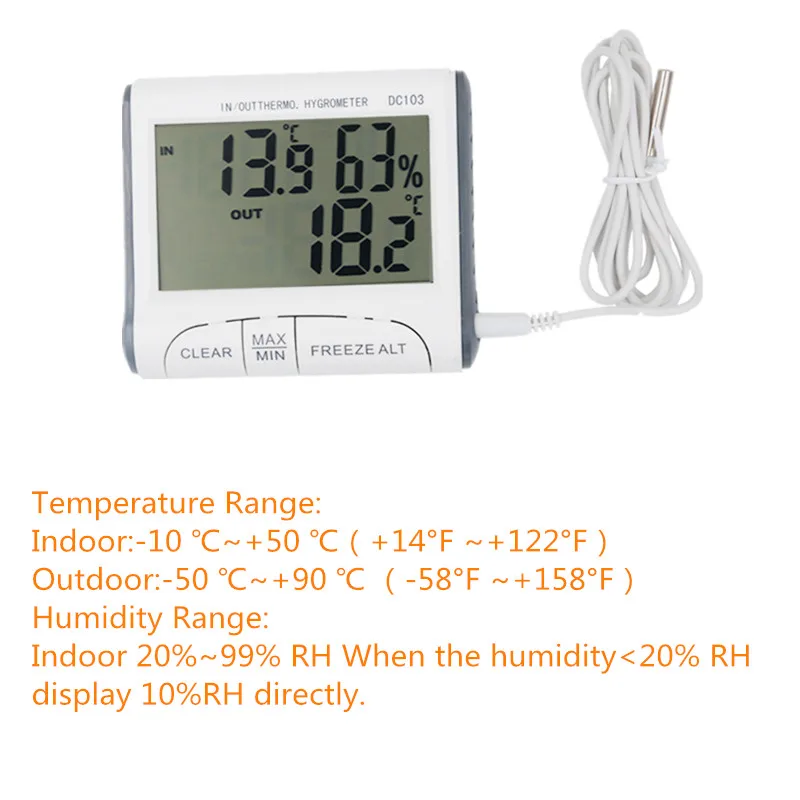 DC103 Weather Station Indoor Outdoor Temperature Humidity Meter Thermometer LCD Display Hygrometer Home 40% off