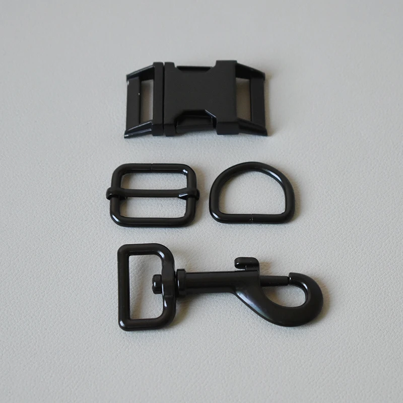 10  Set Metal Buckle Adjust Buckle D Ring Metal Dog Clasp  For Handmade Puppy Collar Leash Set Harness Dee Rings 25mm Bag -Black