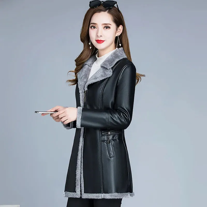 Plush Padded Fur All-in-one Clothing Female Mid-length V-neck Coat For Winter 2024 New Women Loose And Warm Overcoat