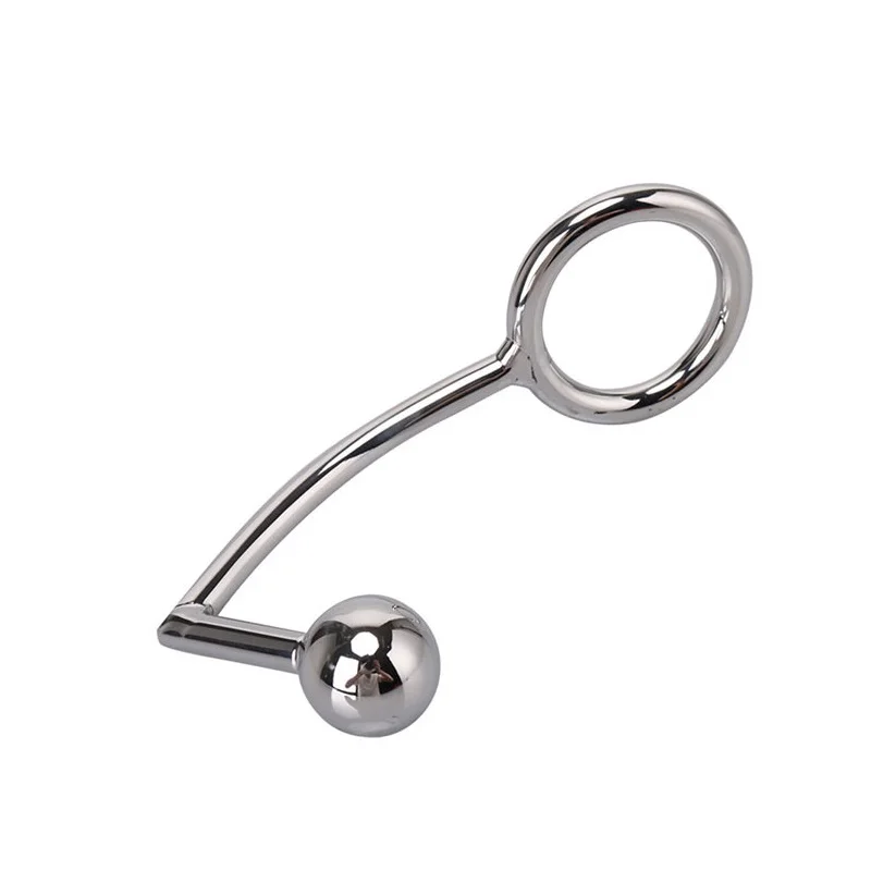 40mm 45mm 50mm for choose Anal plug Ball on Angled butt hook with penis ring fetish cock chastity Stainless Steel adult sex toys