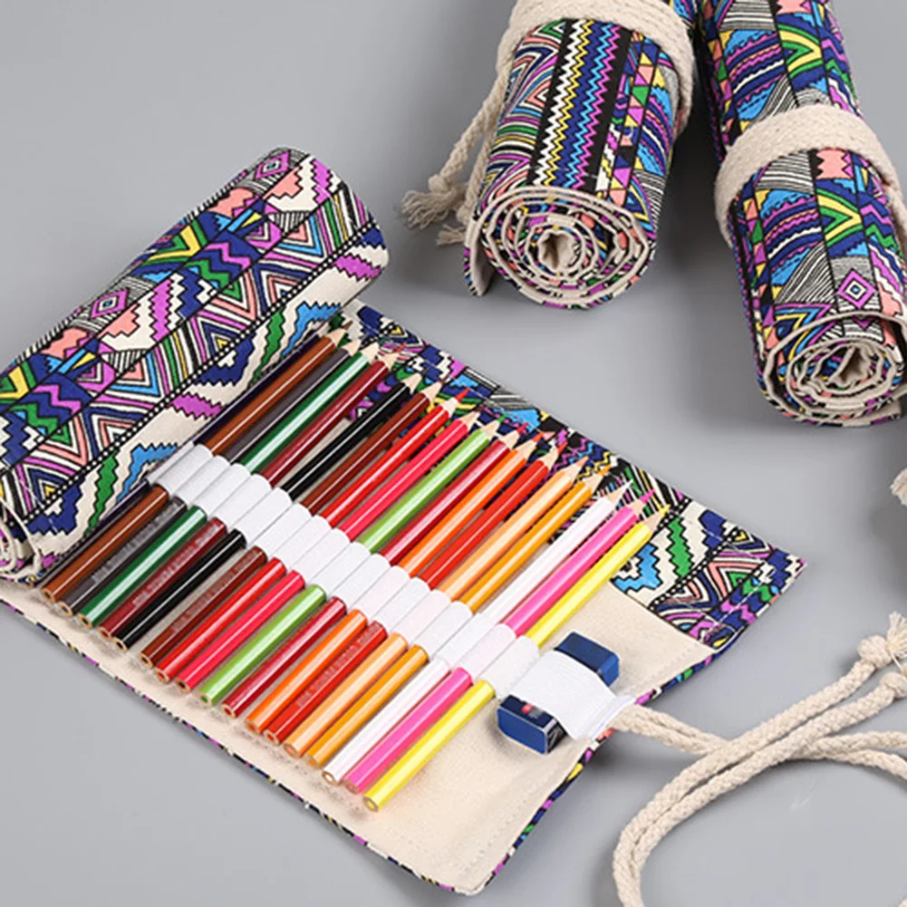 12/24/36 Lubang Gadis Anak Laki-laki Pensil Pena Tas Kanvas Roll Stationarry Pemegang Panel